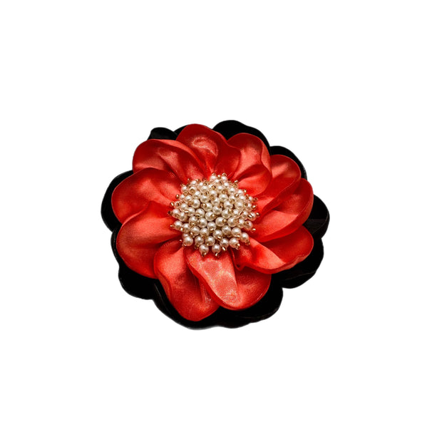 Salmon & Black Flower Brooch