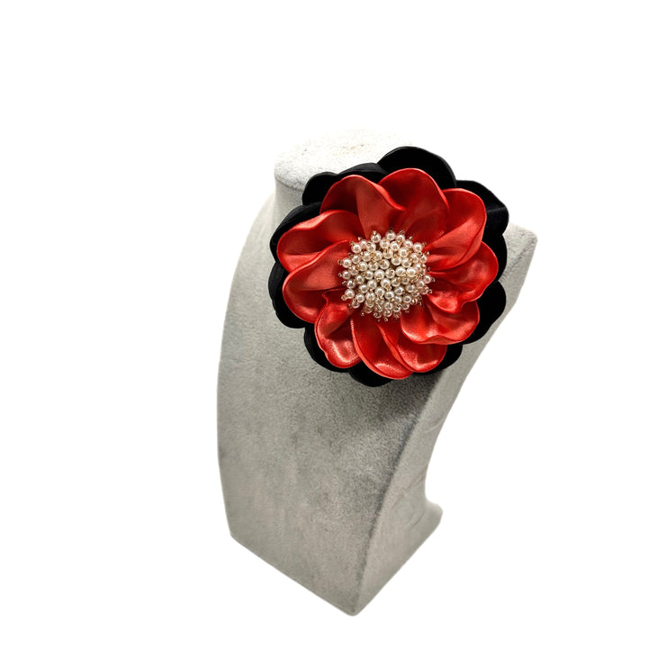 Salmon & Black Flower Brooch