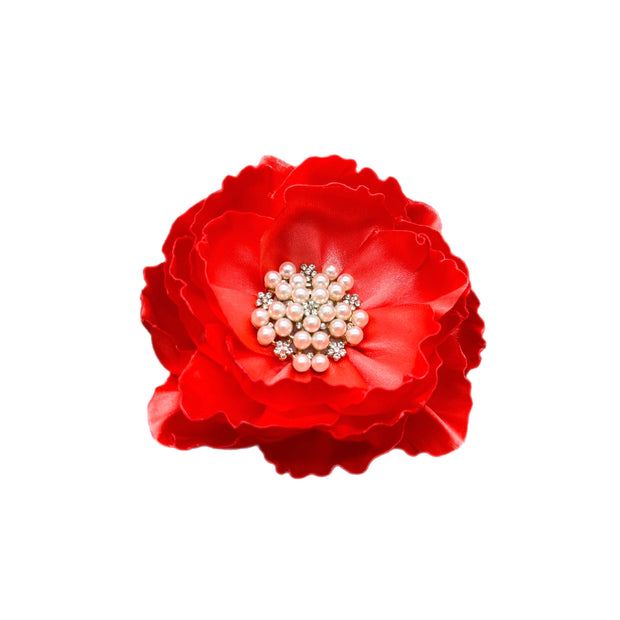 Coral Red Hibiscus Brooch