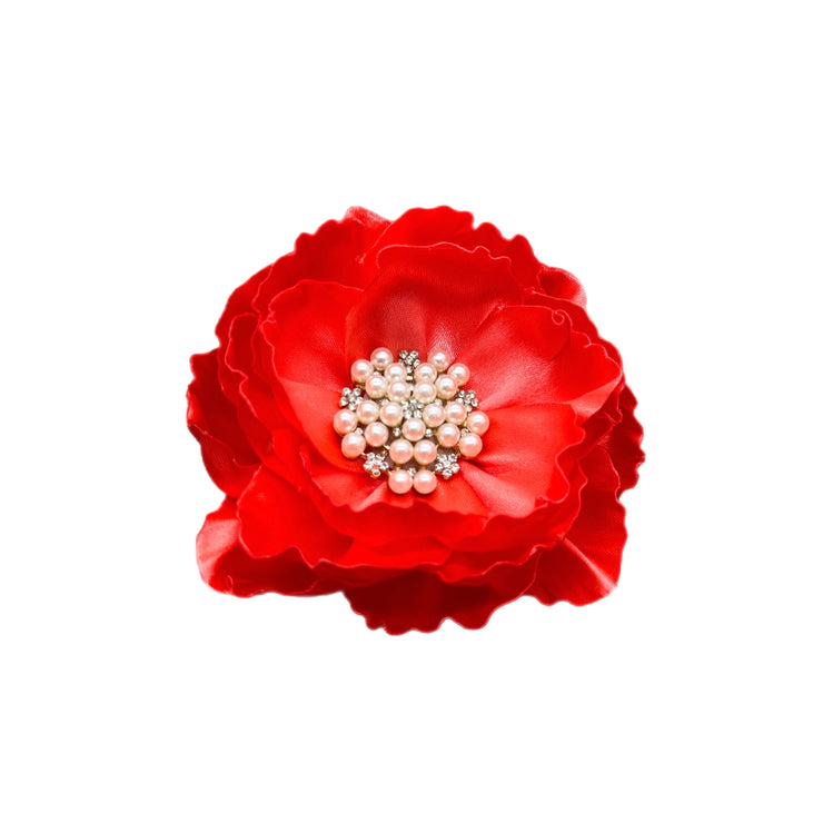 Coral Red Hibiscus Brooch