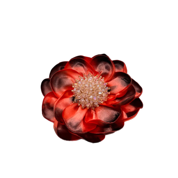 Salmon & Black Flower Brooch